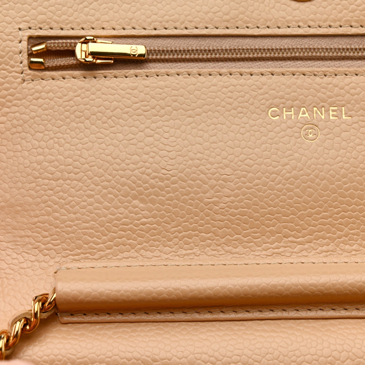 Chanel Caviar Quilted Wallet On Chain WOC Beige