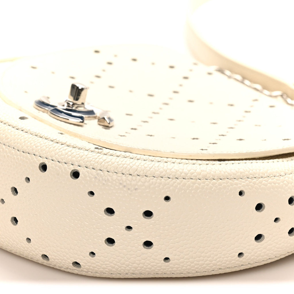 Chanel Caviar Perforated Messenger Bag White