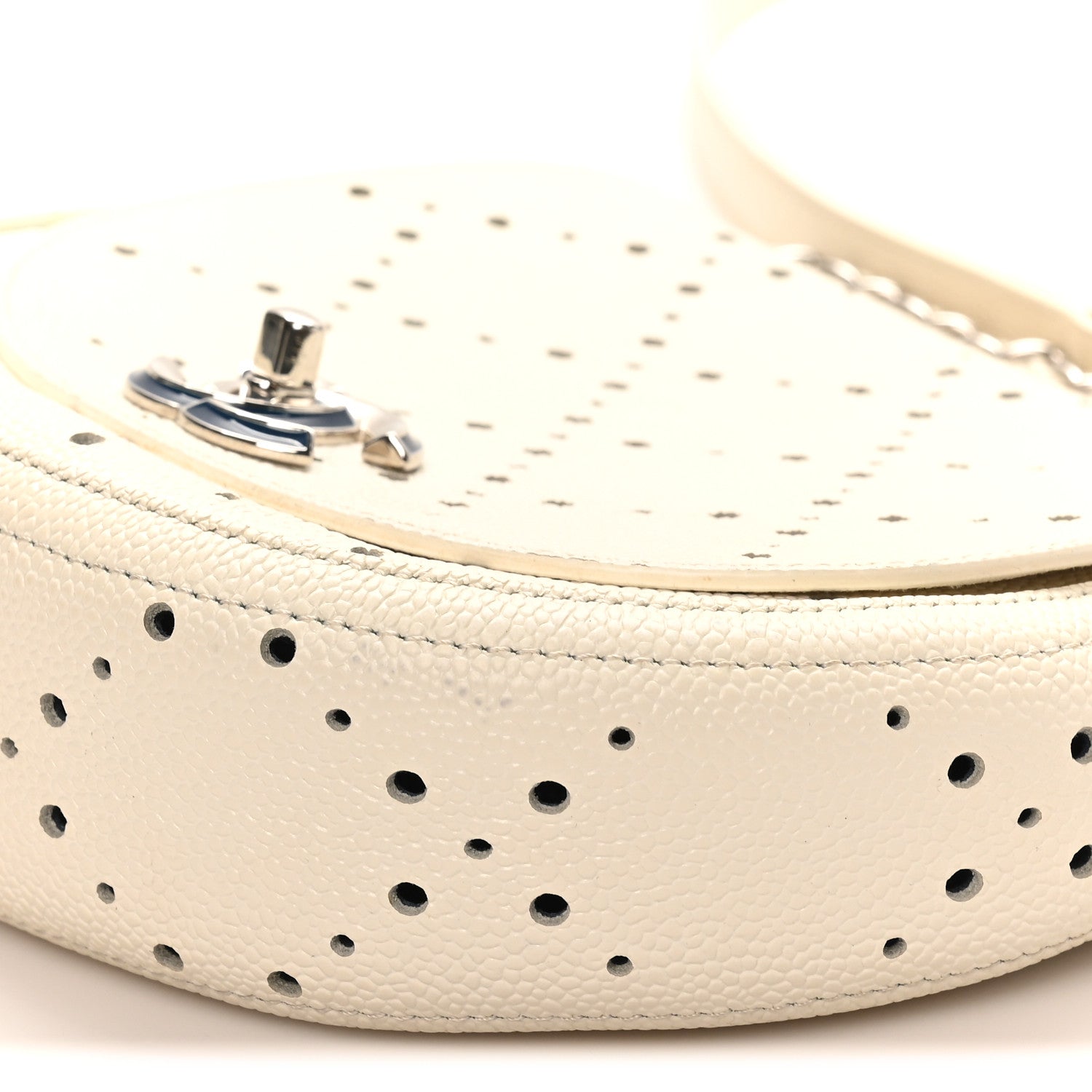 Chanel Caviar Perforated Messenger Bag White