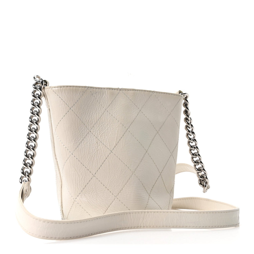 Chanel Crumpled Calfskin Bucket Bag White