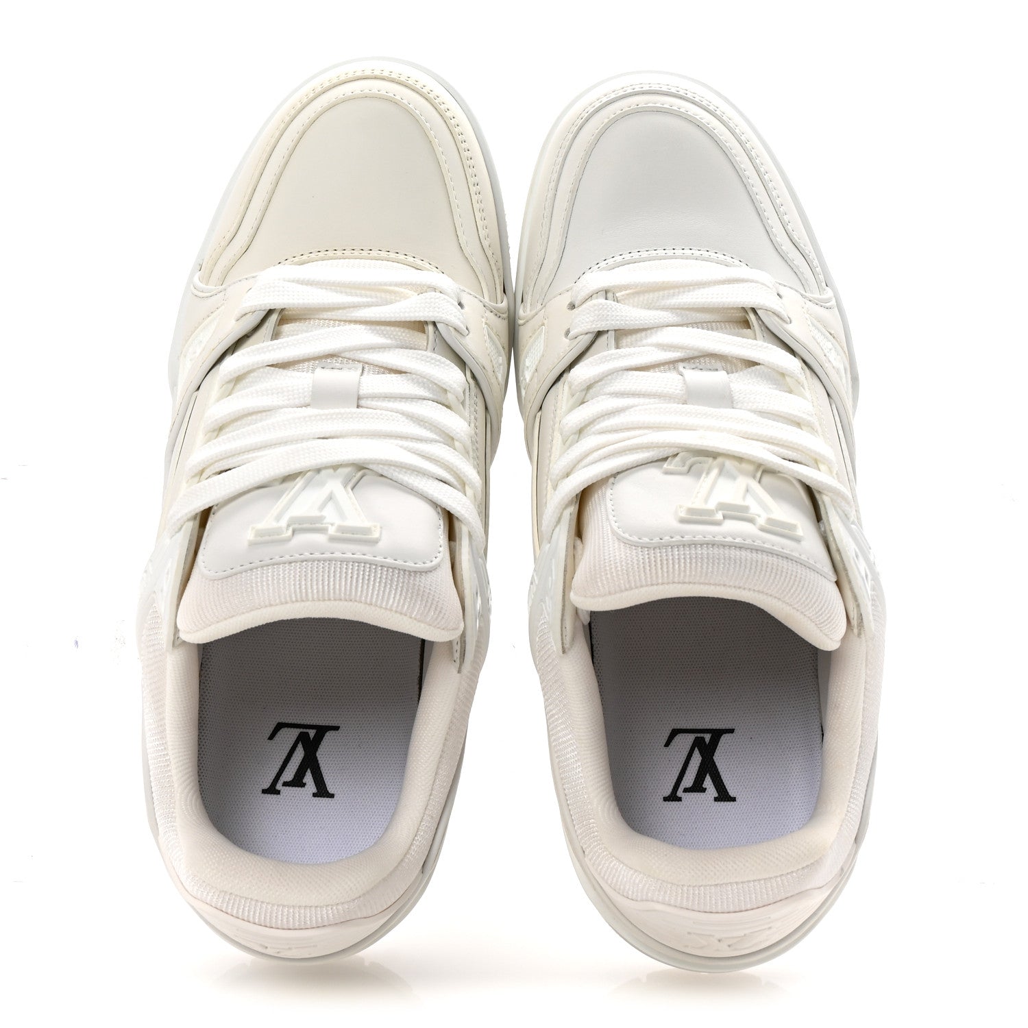 Louis Vuitton Calfskin Womens LV Trainer Sneakers 37.5 White