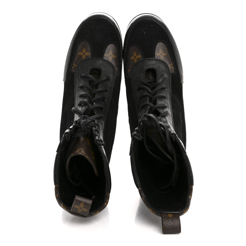 Louis Vuitton Suede Calfskin Monogram Laureate Platform Desert Boots 41 Black