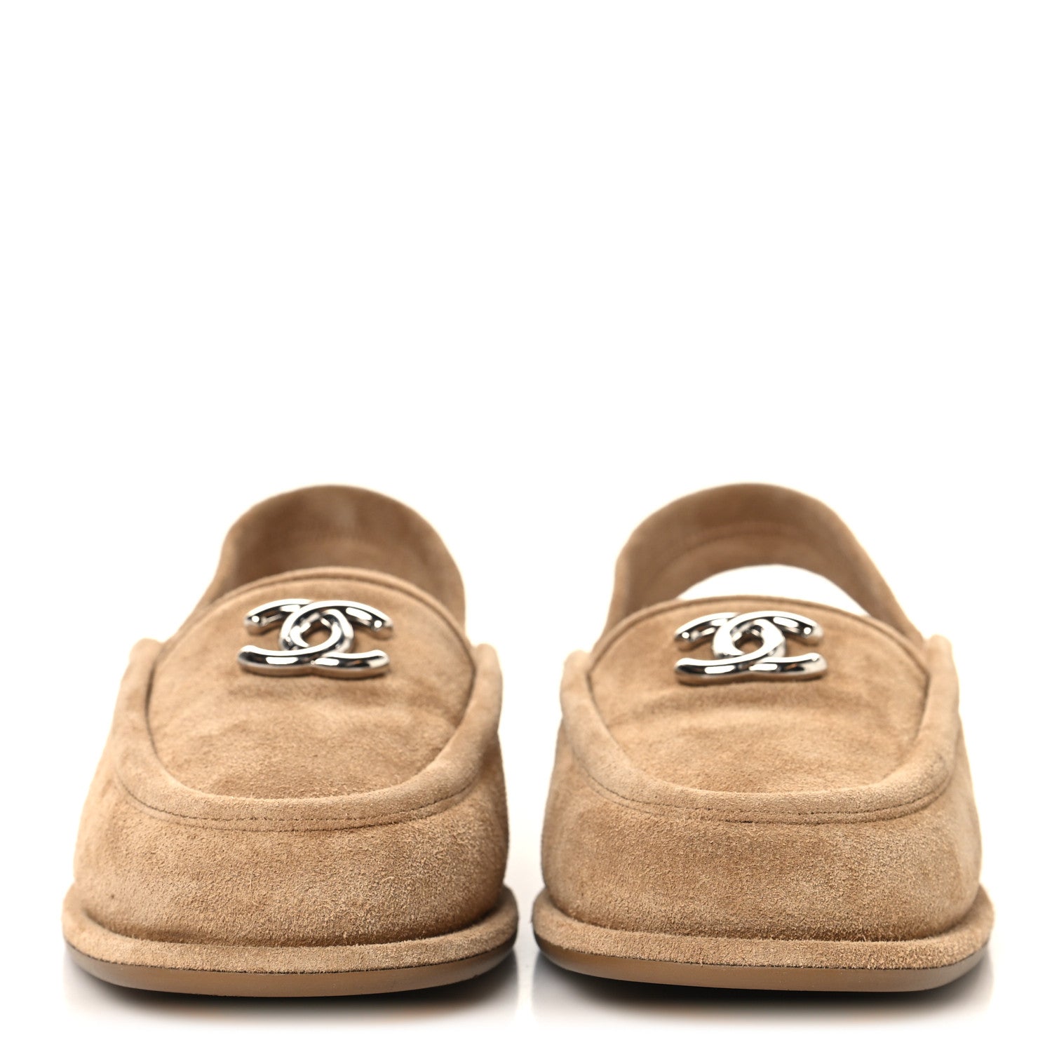 Chanel Suede Calfskin CC Slingback Loafers 35 Dark Beige