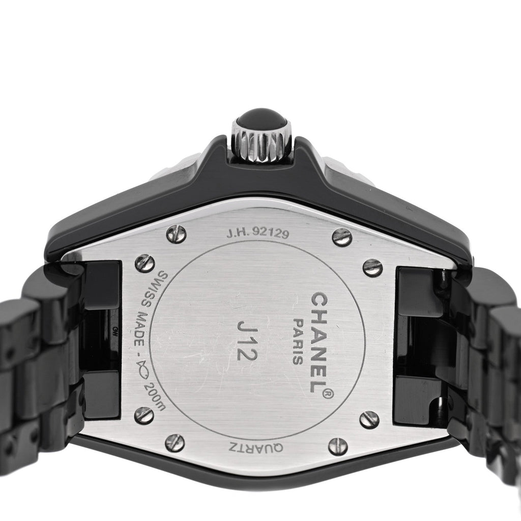 Chanel Stainless Steel Ceramic Diamond Dial 33mm J12 Quartz Watch Black