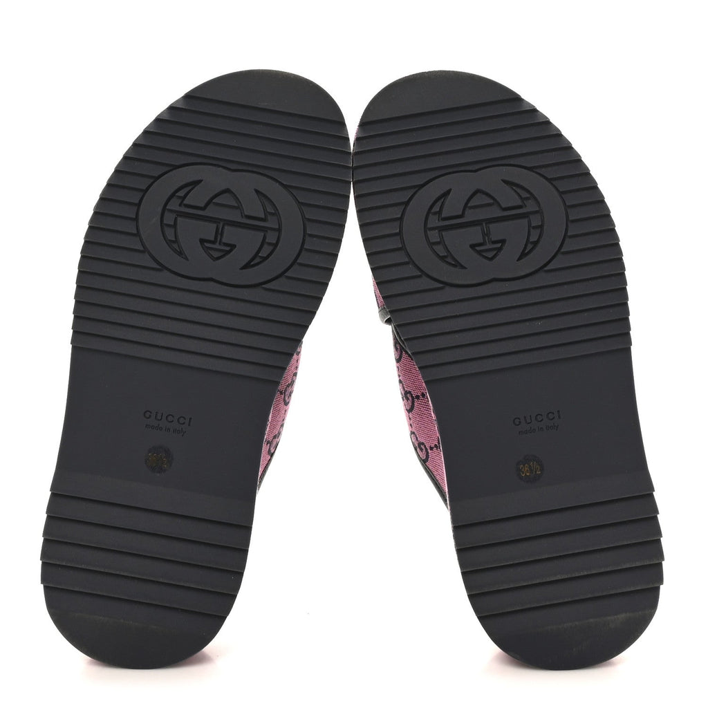 Gucci Monogram Multicolor Criss Cross Platform Slide Sandals 36.5 Pink Blue