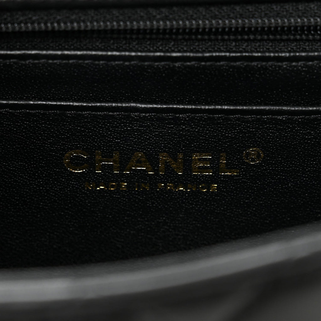 Chanel Lambskin Quilted Mini Top Handle Rectangular Flap Black