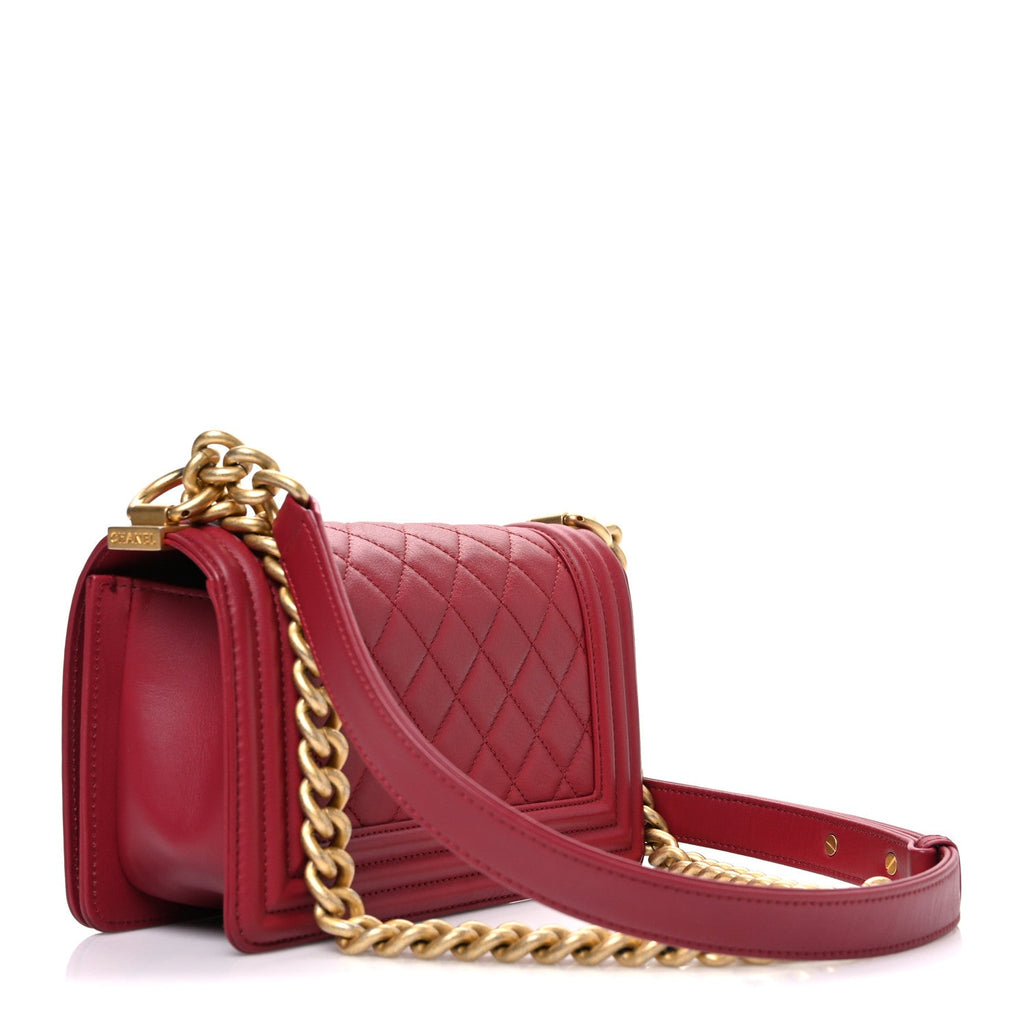 Chanel Lambskin Quilted Small Boy Flap Dark Red