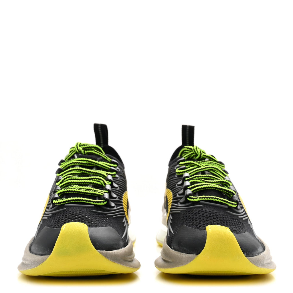 Gucci Technical Knit Fabric Waves Womens Gucci Run Sneakers 35.5 Black Silver Giallo Neon Yellow