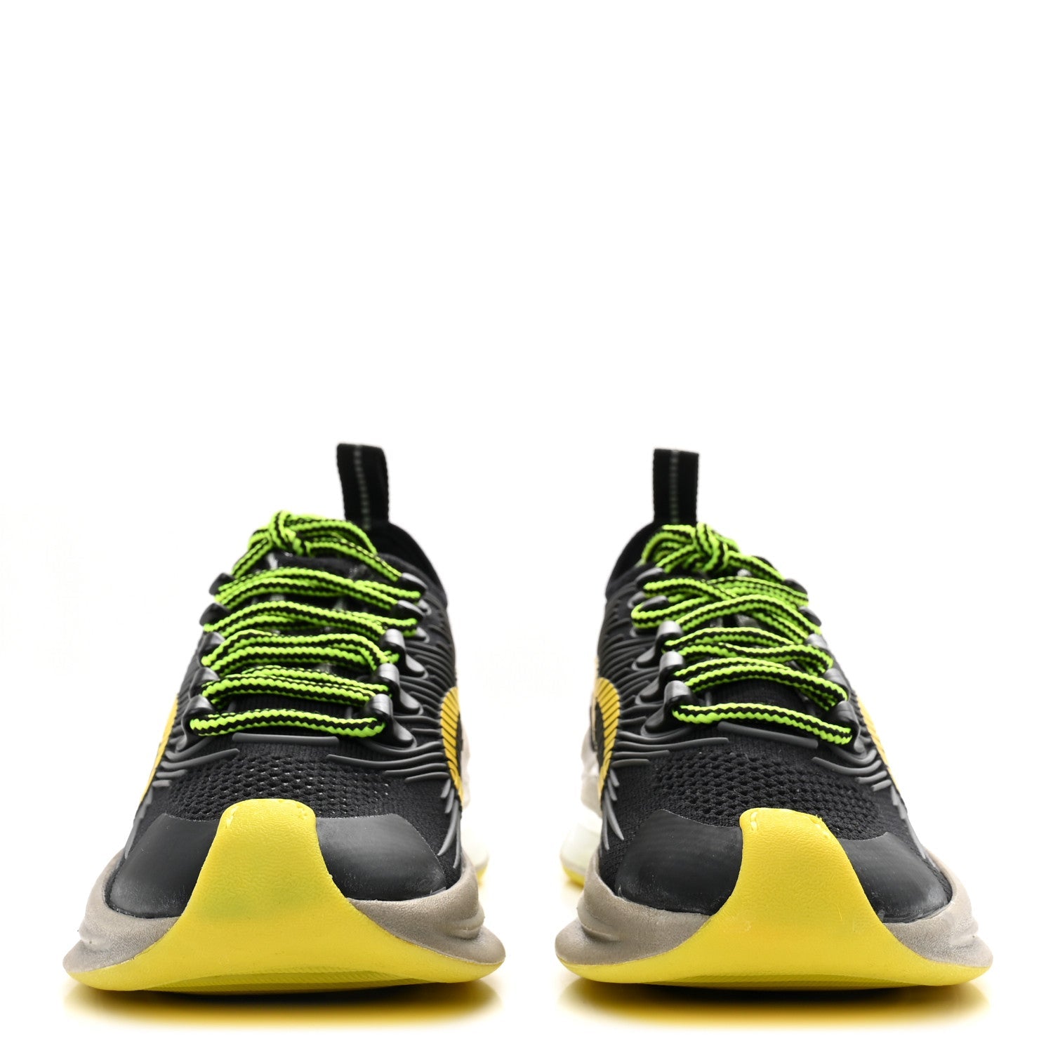 Gucci Technical Knit Fabric Waves Womens Gucci Run Sneakers 35.5 Black Silver Giallo Neon Yellow