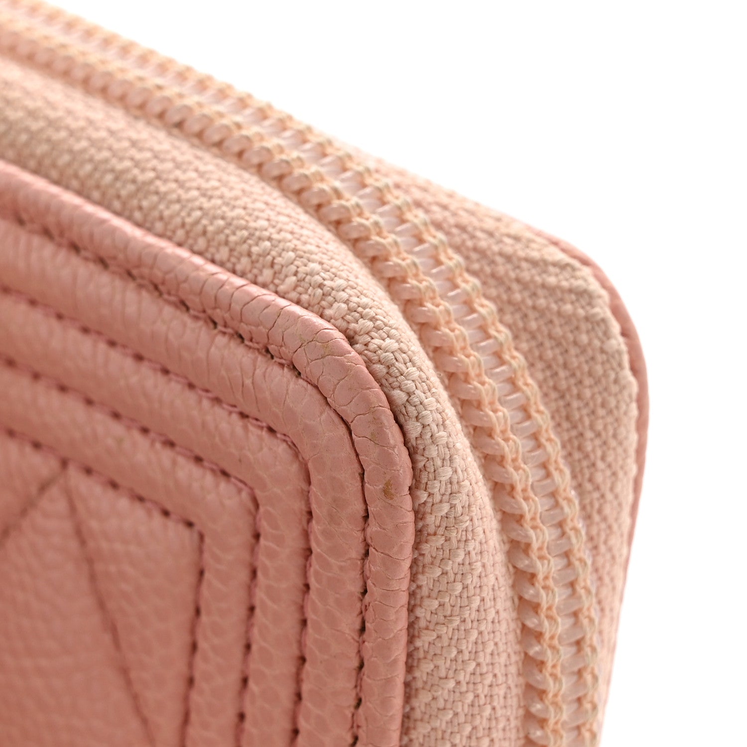 Caviar Quilted Boy Zip Around Coin Purse Wallet Light Pink