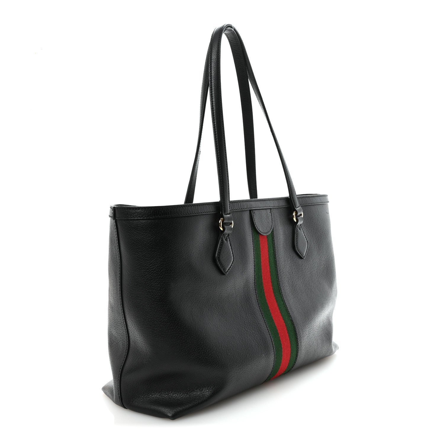 Gucci Textured Calfskin Web Medium Ophidia Shopping Tote Black
