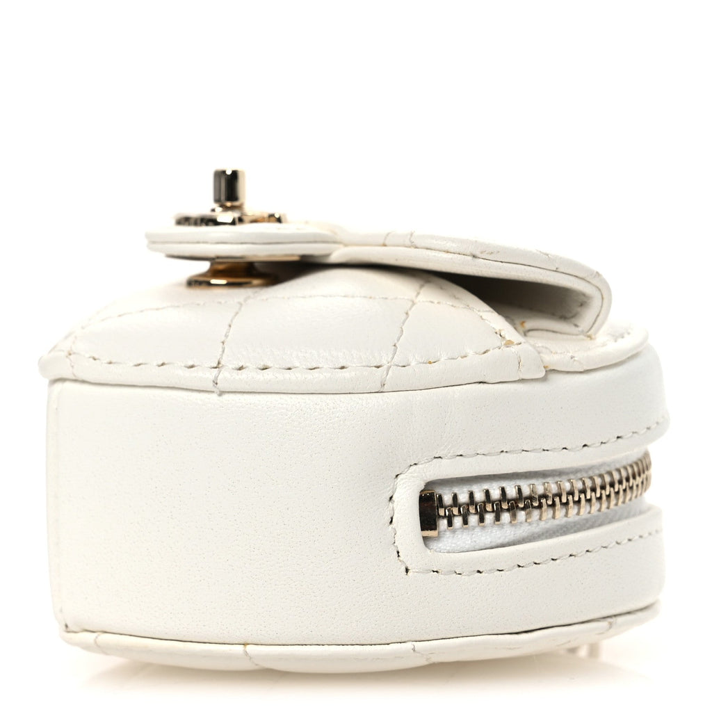 Chanel Lambskin Quilted CC In Love Heart Coin Purse With Chain White
