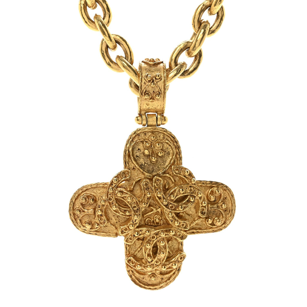 Metal CC Cross Long Pendant Necklace Gold