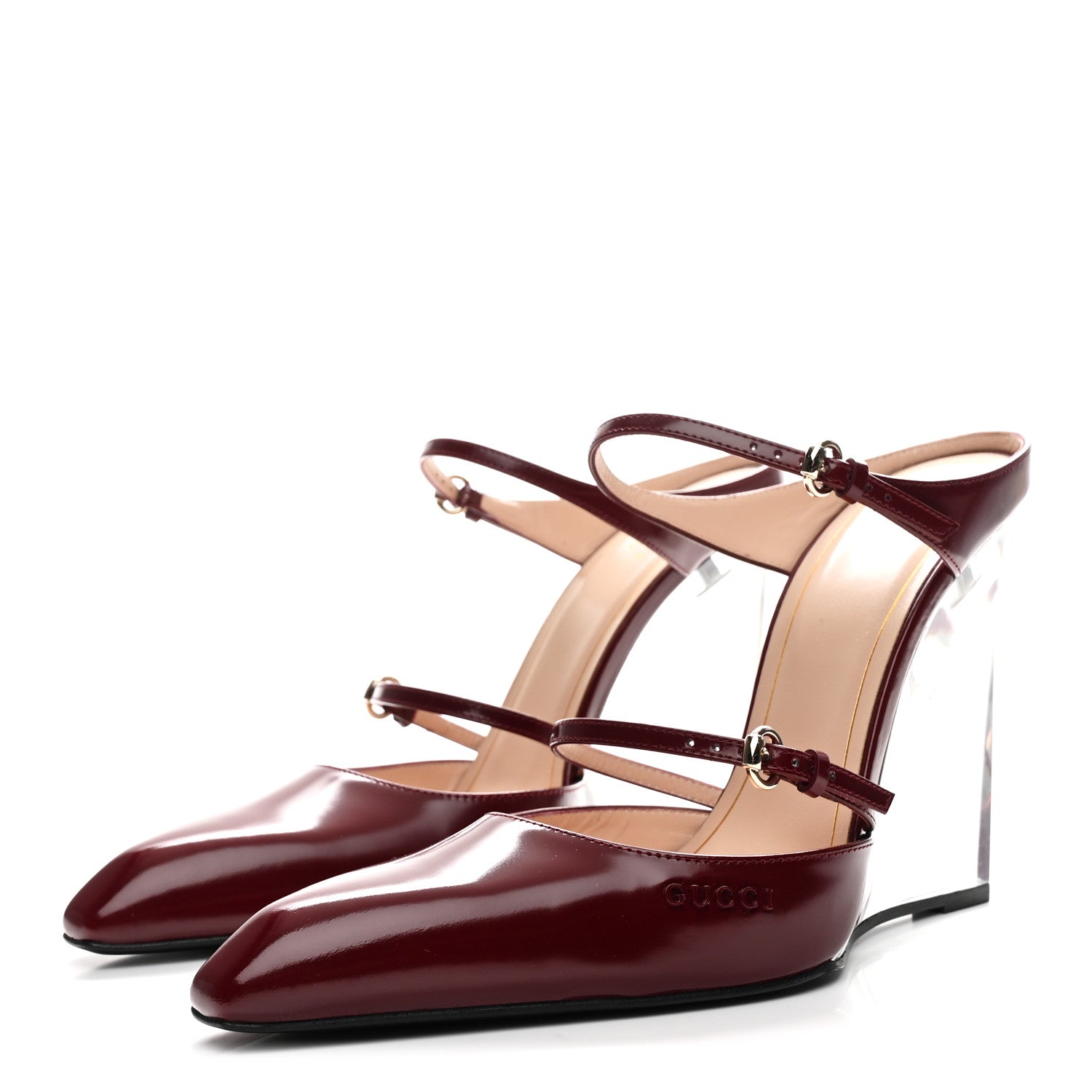 Gucci Regent Calfskin Wedge Mules 39 Rosso Ancora