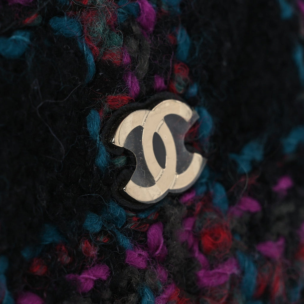 Chanel Tweed Quilted Small Vanity Case With Chain Black Purple Green Red