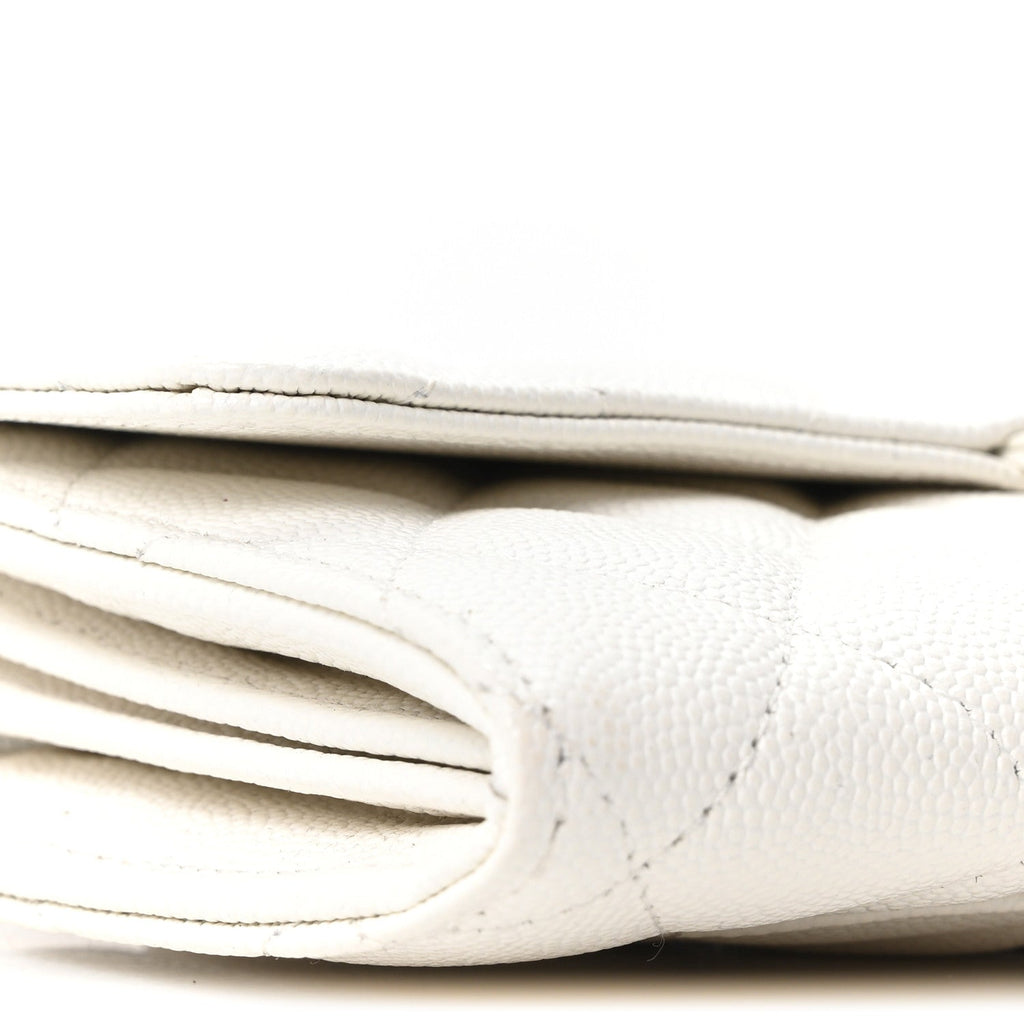 Caviar Quilted Large Gusset Flap Wallet White