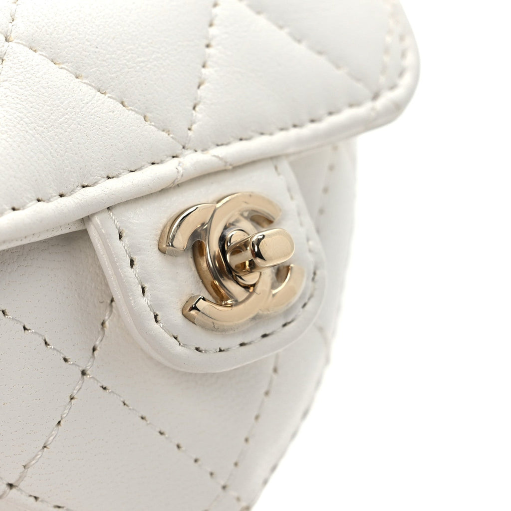 Chanel Lambskin Quilted CC In Love Heart Coin Purse With Chain White