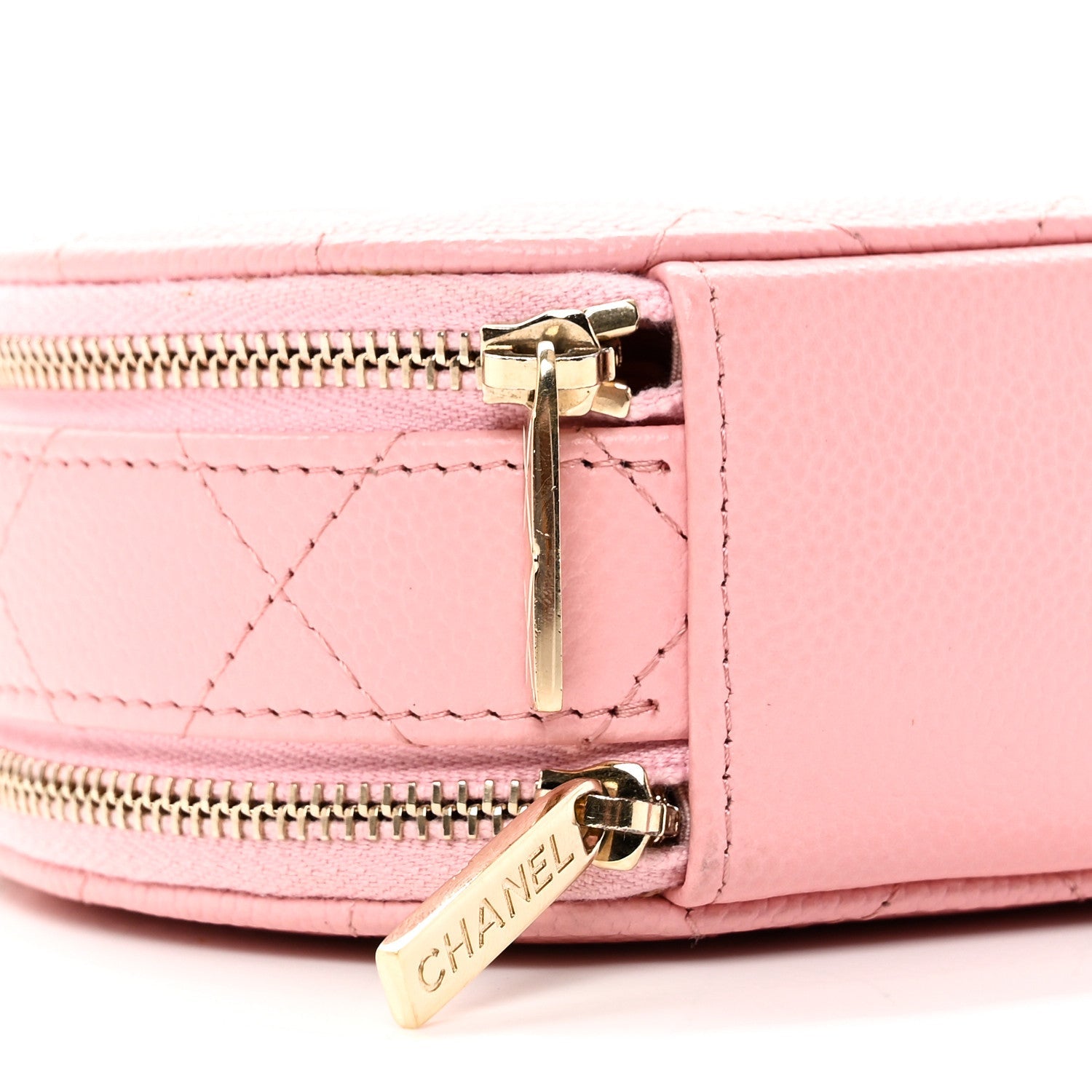 Chanel Caviar Quilted Round Handle With Care Vanity With Chain Pink
