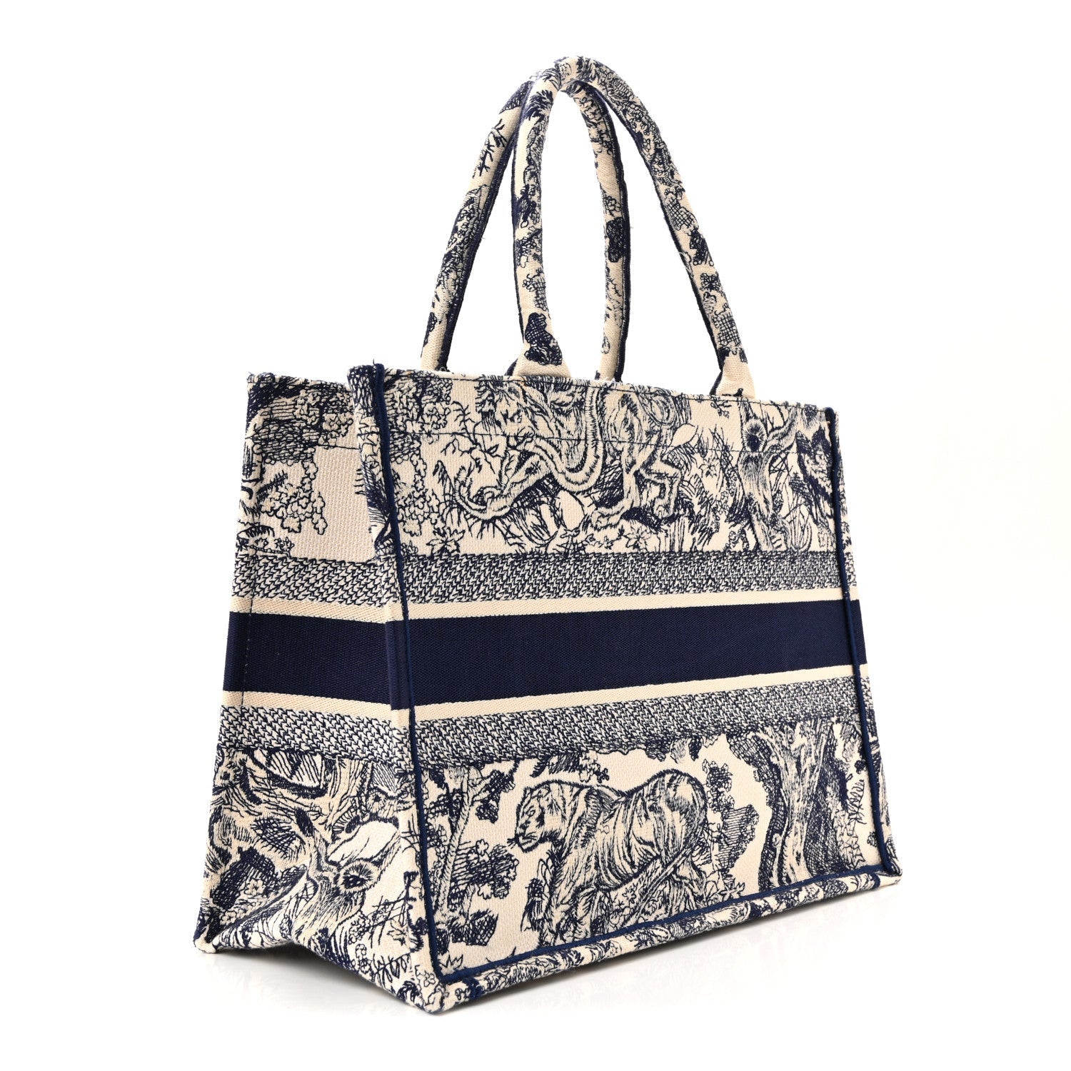 Christian Dior Canvas Embroidered Medium Dioriviera Toile De Jouy Book Tote Blue
