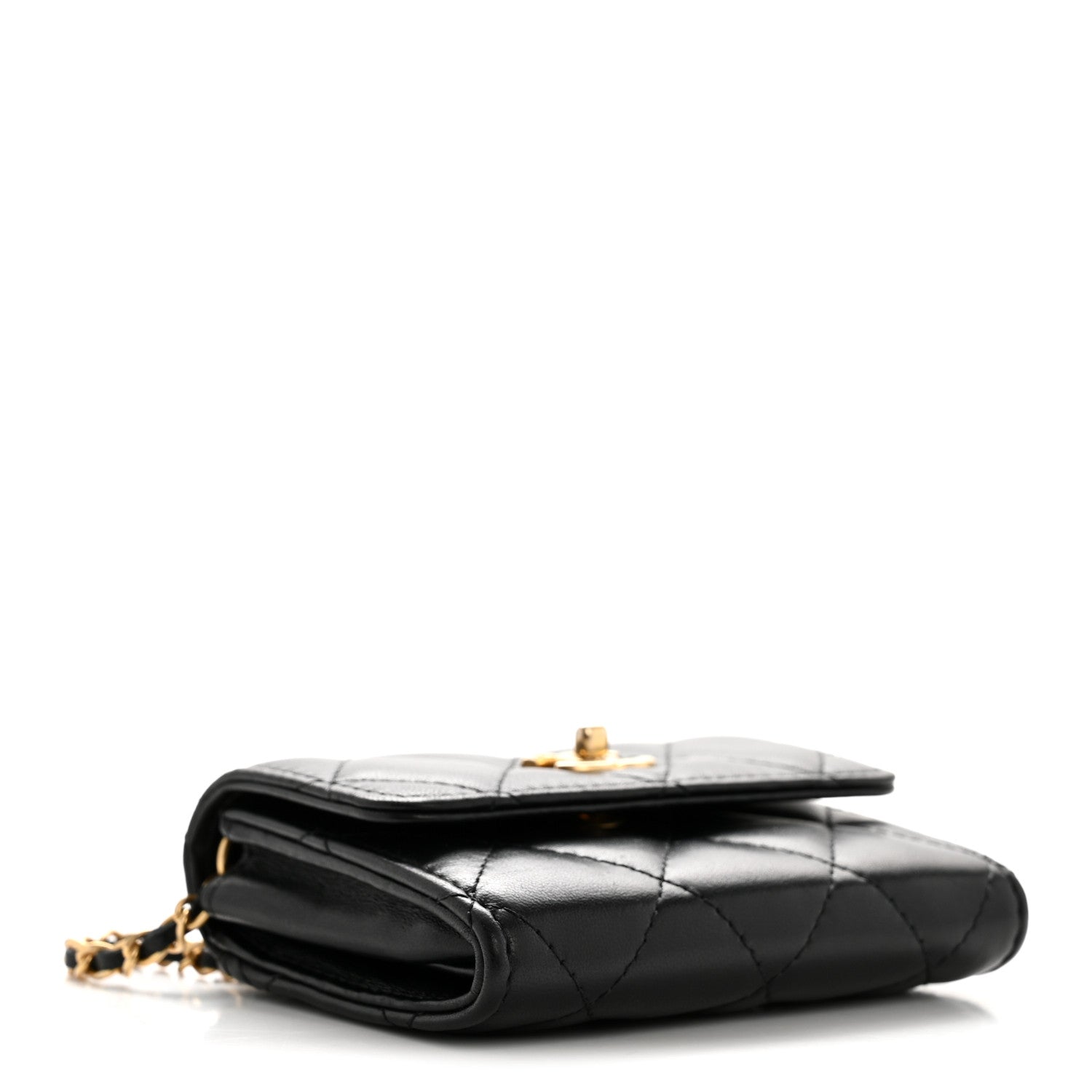 Chanel Lambskin Quilted Pearl Crush Clutch With Chain Black
