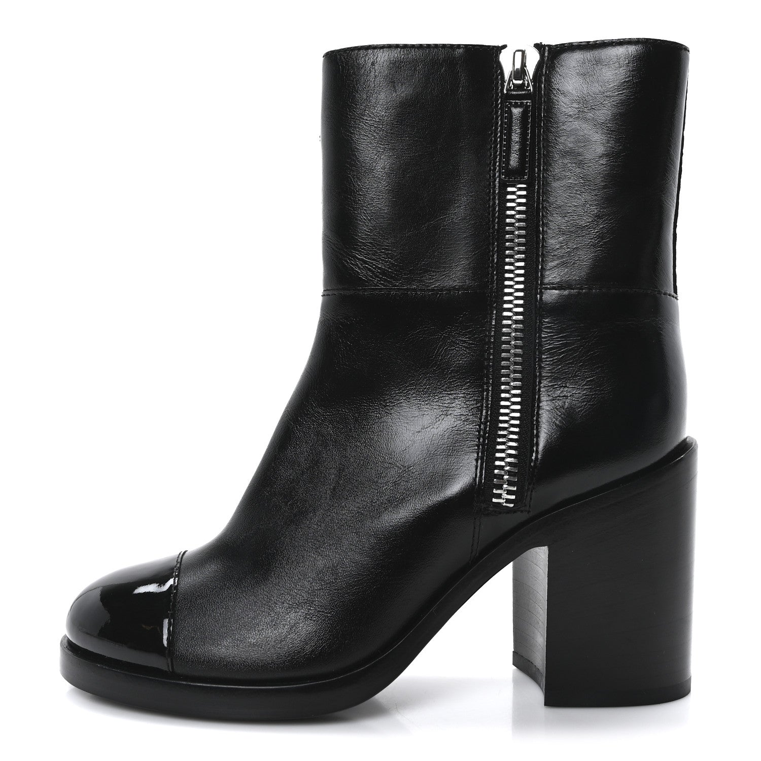Calfskin Patent Quilted Cap Toe CC Boots 37 Black