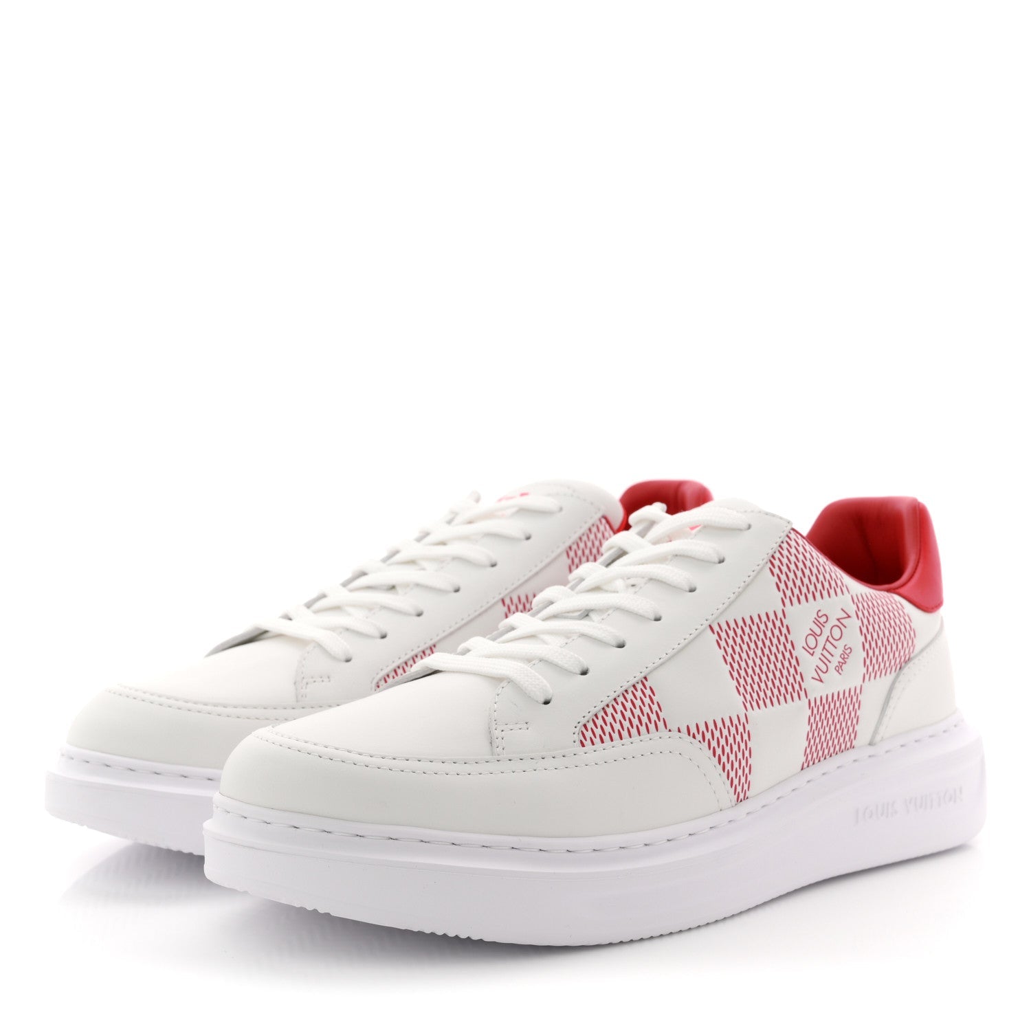Louis Vuitton Damier Calfskin Mens Beverly Hills Sneakers 8 White Rouge