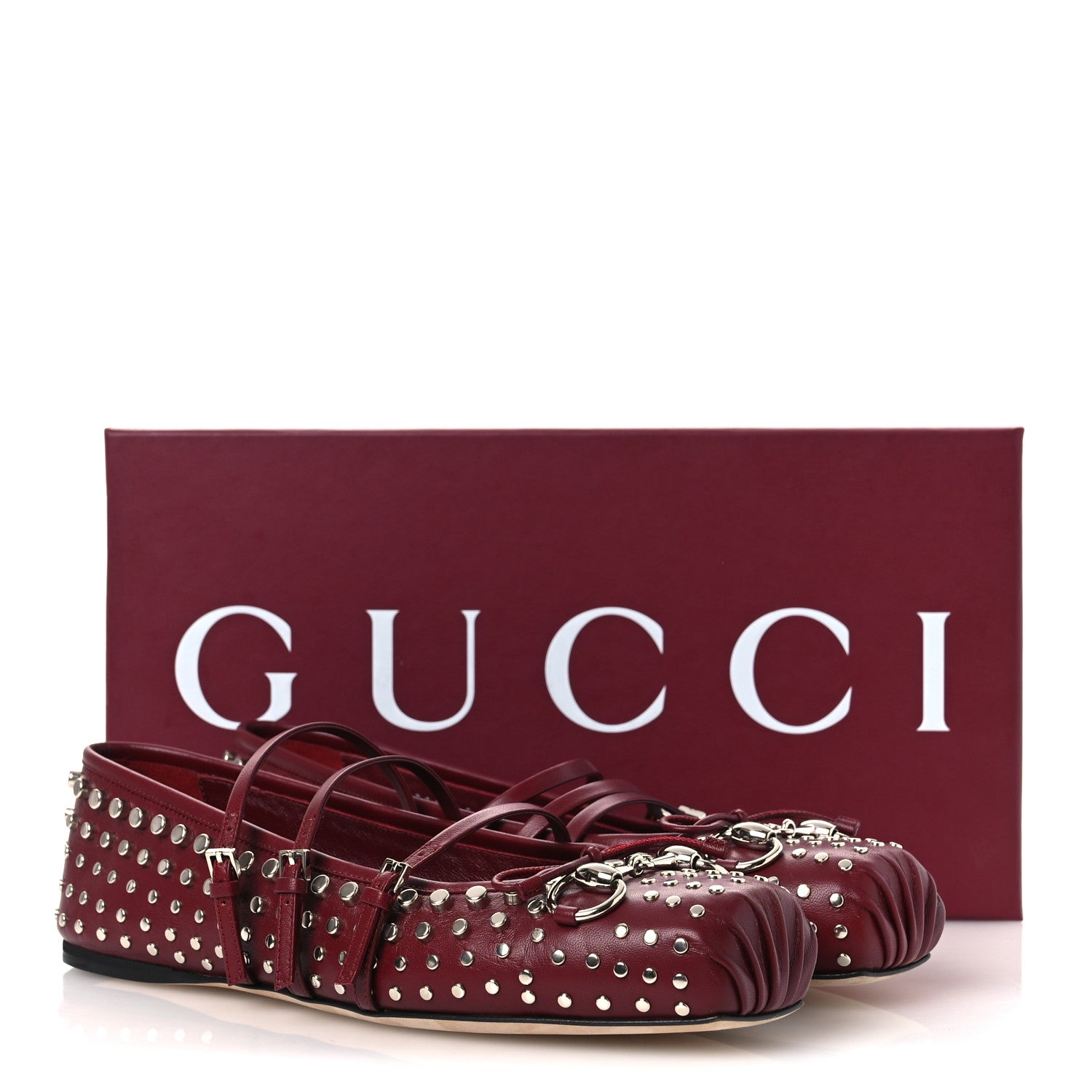 Gucci Nappa Carmaque Studded Horsebit Ballet Flats 39 Rosso Ancora