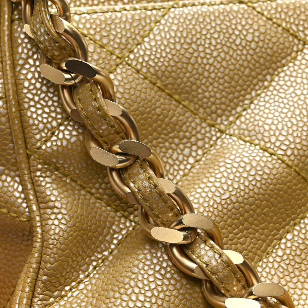 Chanel Metallic Caviar Quilted Medium Single Flap Beige