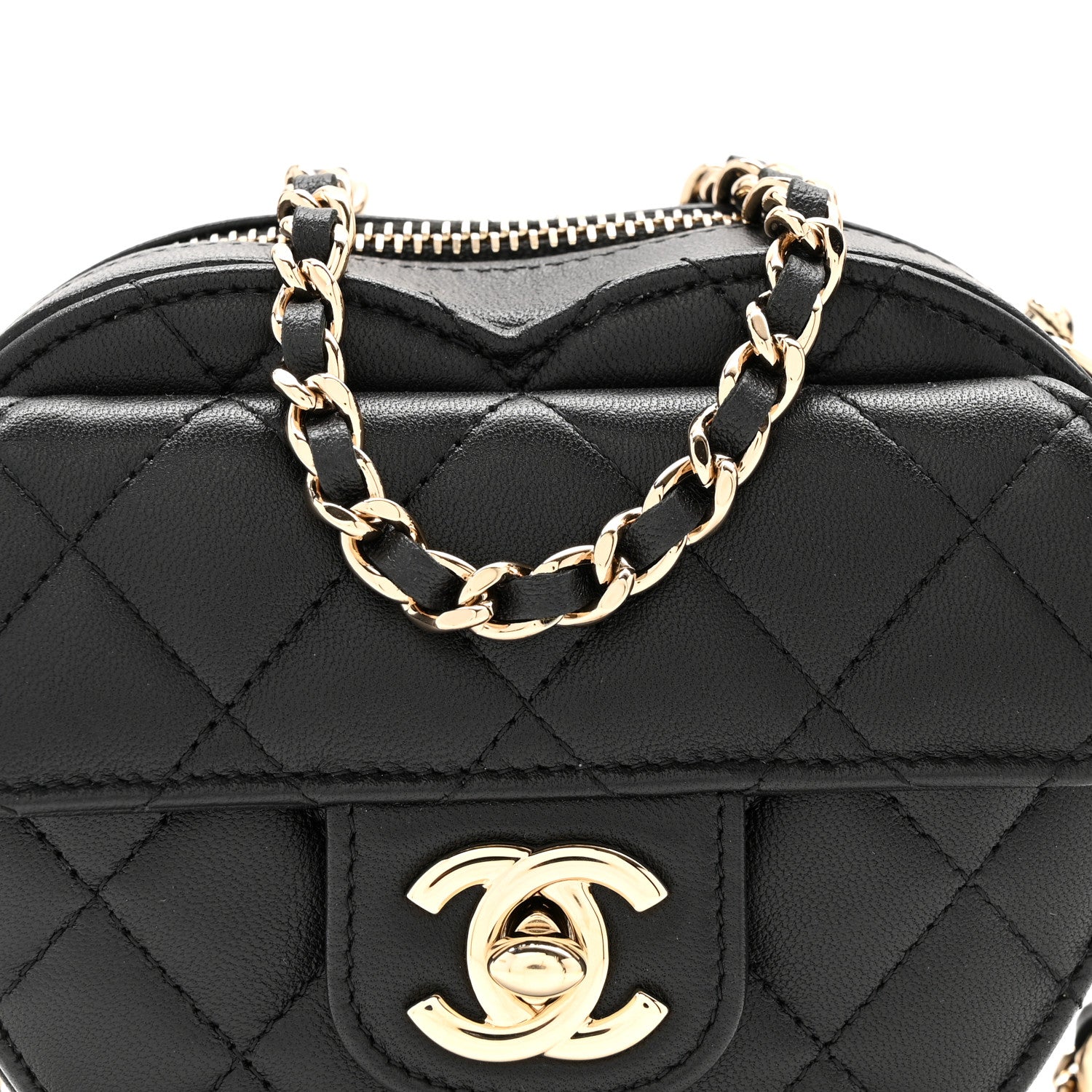 Chanel Lambskin Quilted CC In Love Heart Clutch With Chain Black