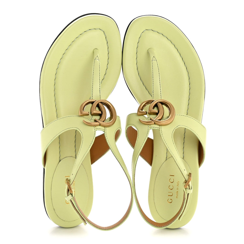 Gucci Calfskin Double G Thong Flat Sandals 35 Pistachio Green