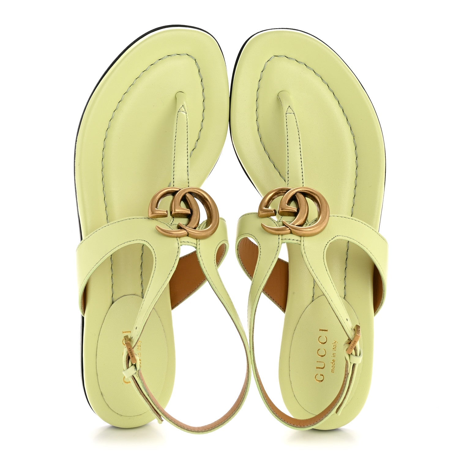 Gucci Calfskin Double G Thong Flat Sandals 35 Pistachio Green