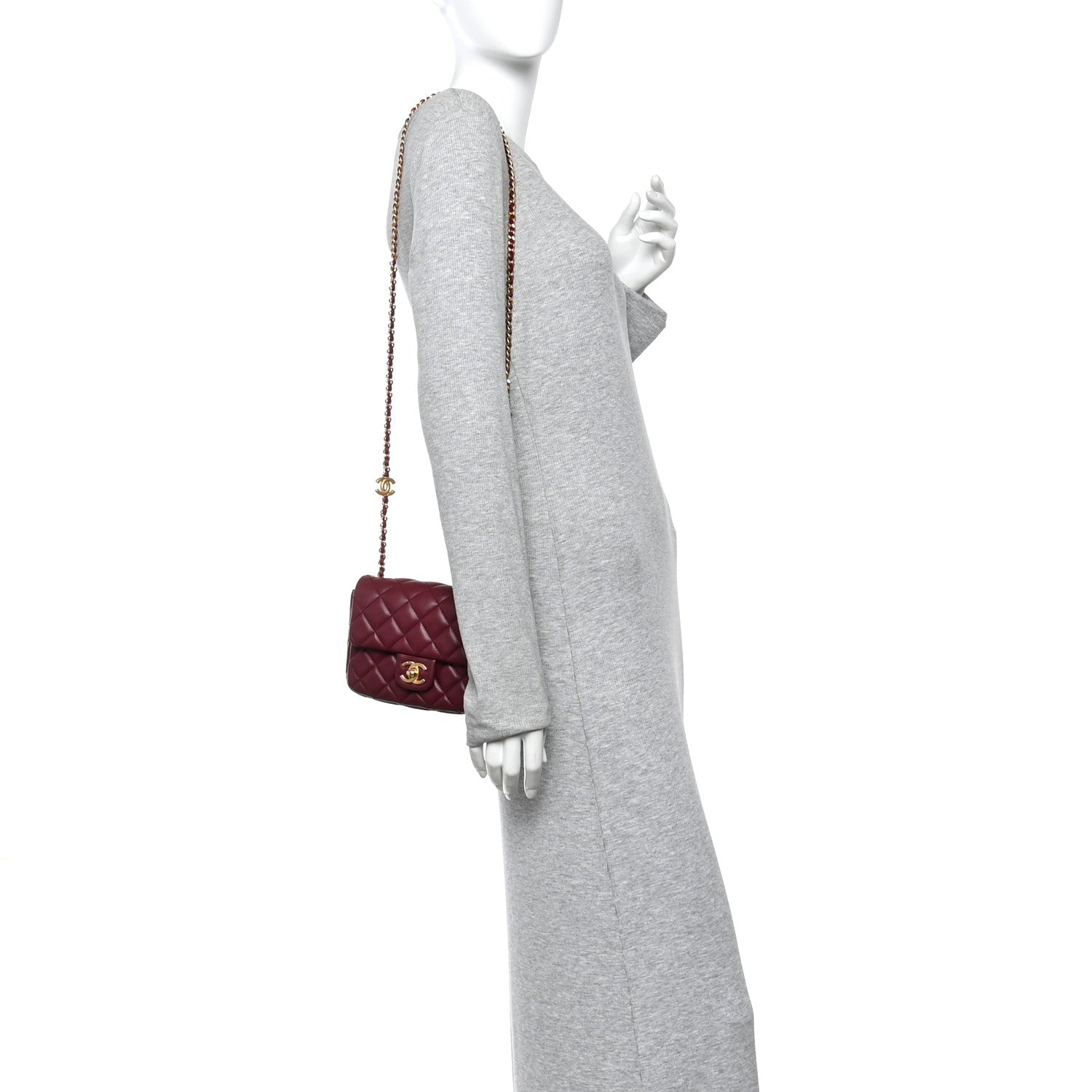 Chanel Lambskin Enamel Quilted Mini Coco Hearts Square Flap Burgundy