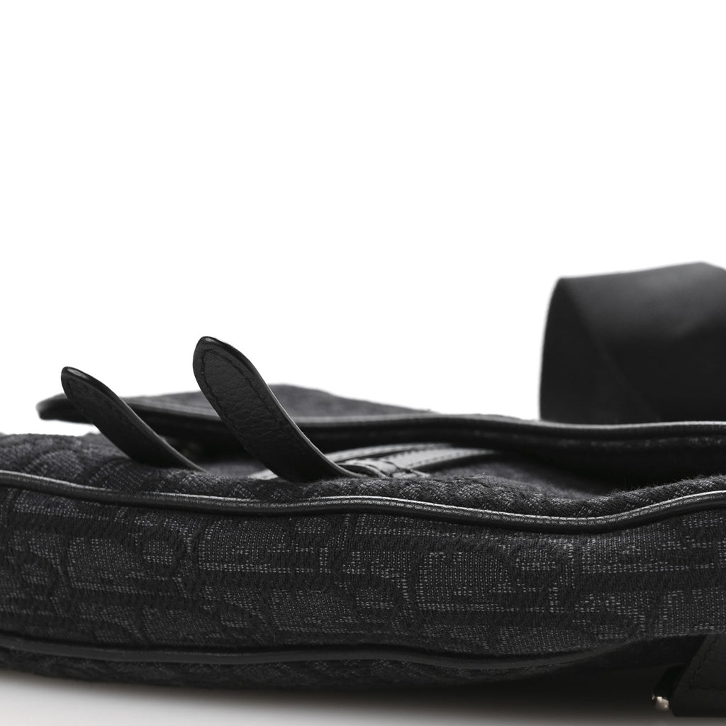 Christian Dior Oblique Mens Saddle Bag Black Blue
