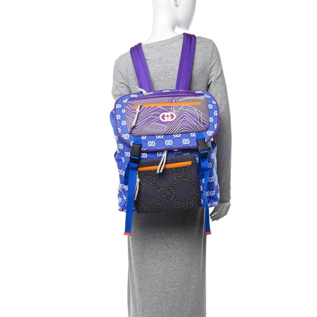 Gucci Jersey GG Monogram All Over Pan Sport Double Buckle Backpack  Blue Multicolor