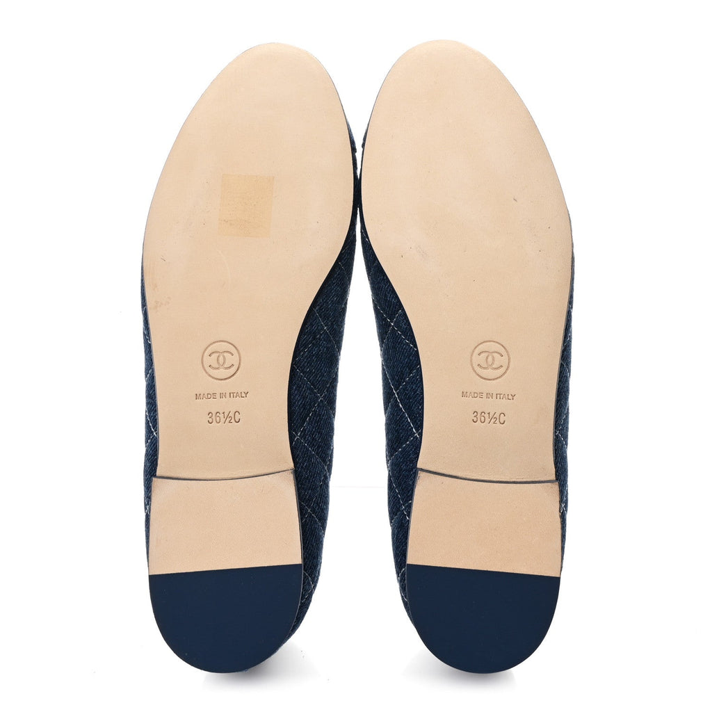 Chanel Washed Denim Quilted Cap Toe CC Ballerina Flats 36.5 Blue