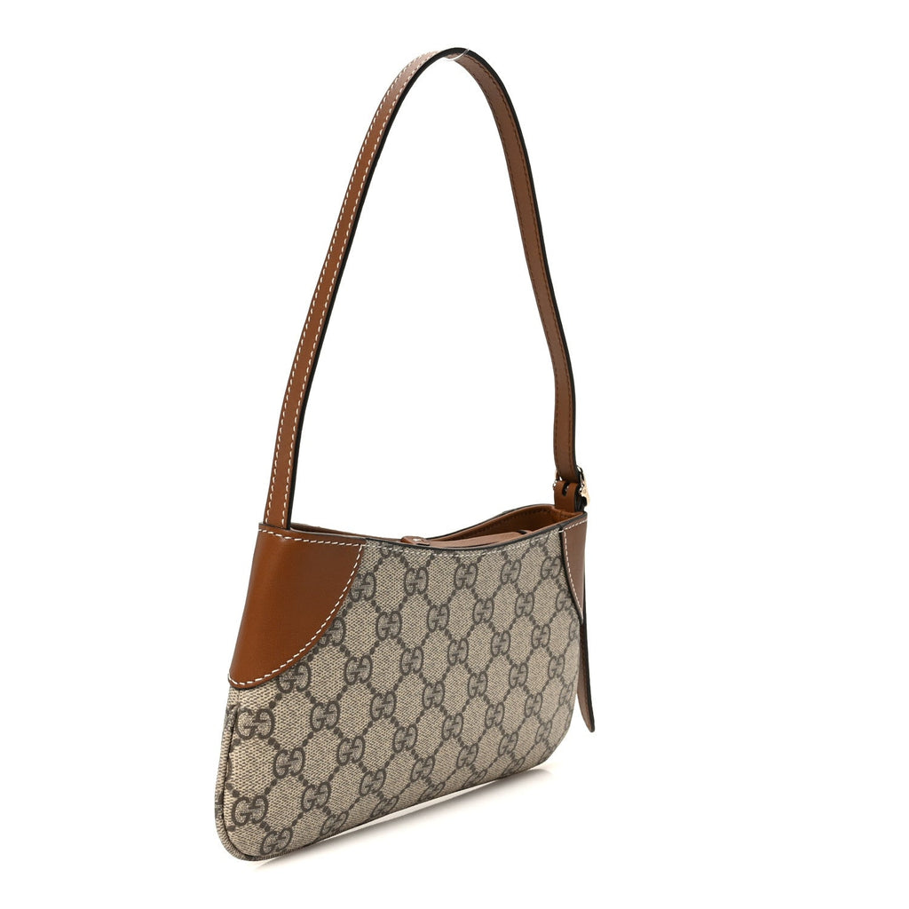 Gucci GG Monogram Calfskin Small Emblem Shoulder Bag Beige Dark Brown