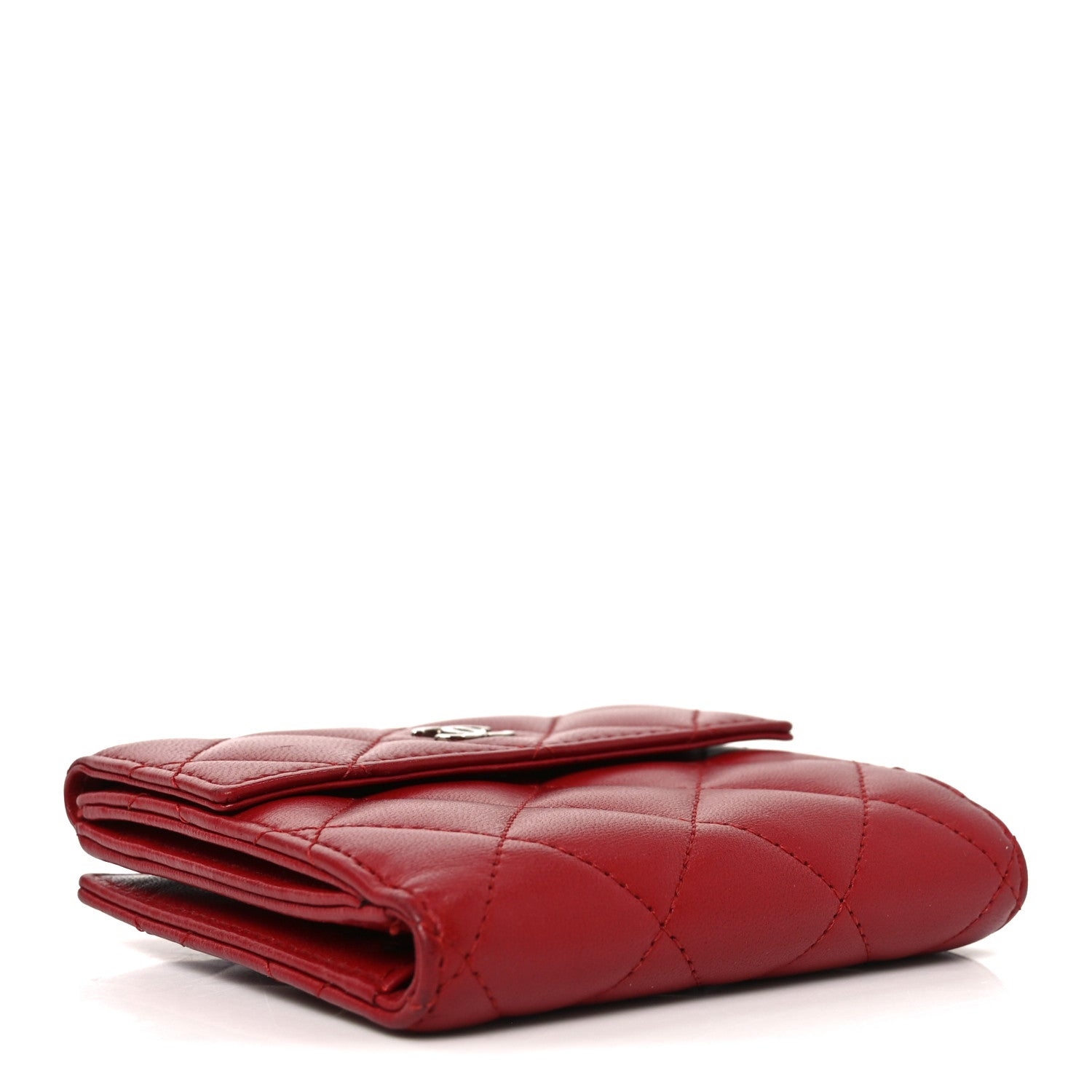 Lambskin Quilted Compact French Flap Wallet Red