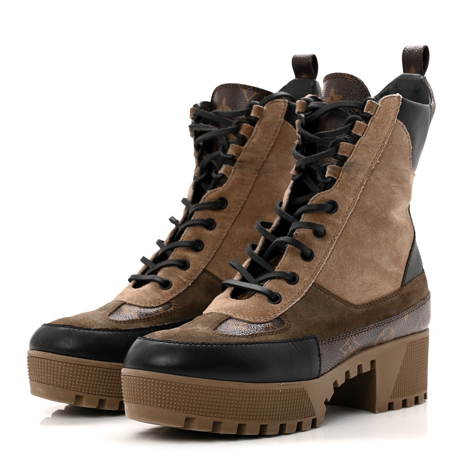 Louis Vuitton Suede Calfskin Monogram Laureate Platform Desert Boots 40 Taupe