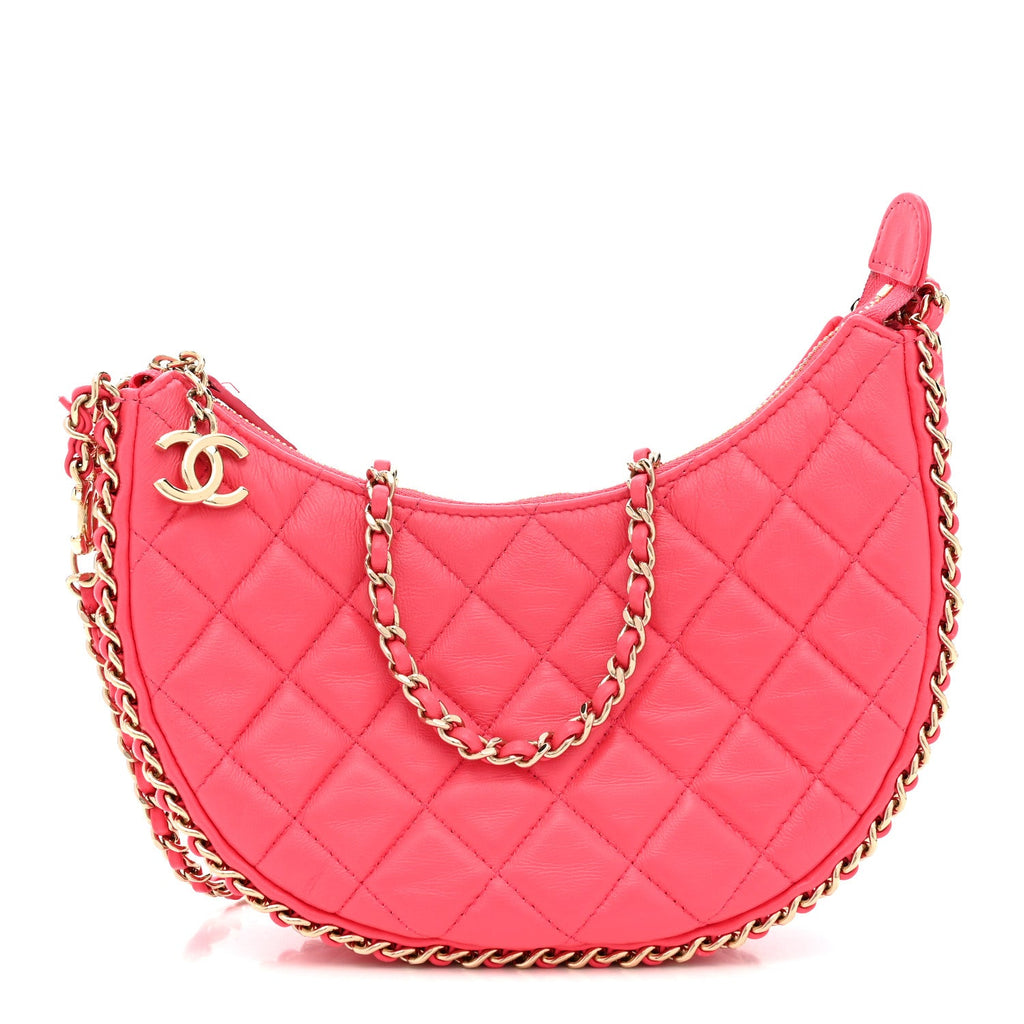 Chanel Lambskin Quilted Small Hobo Bag Pink