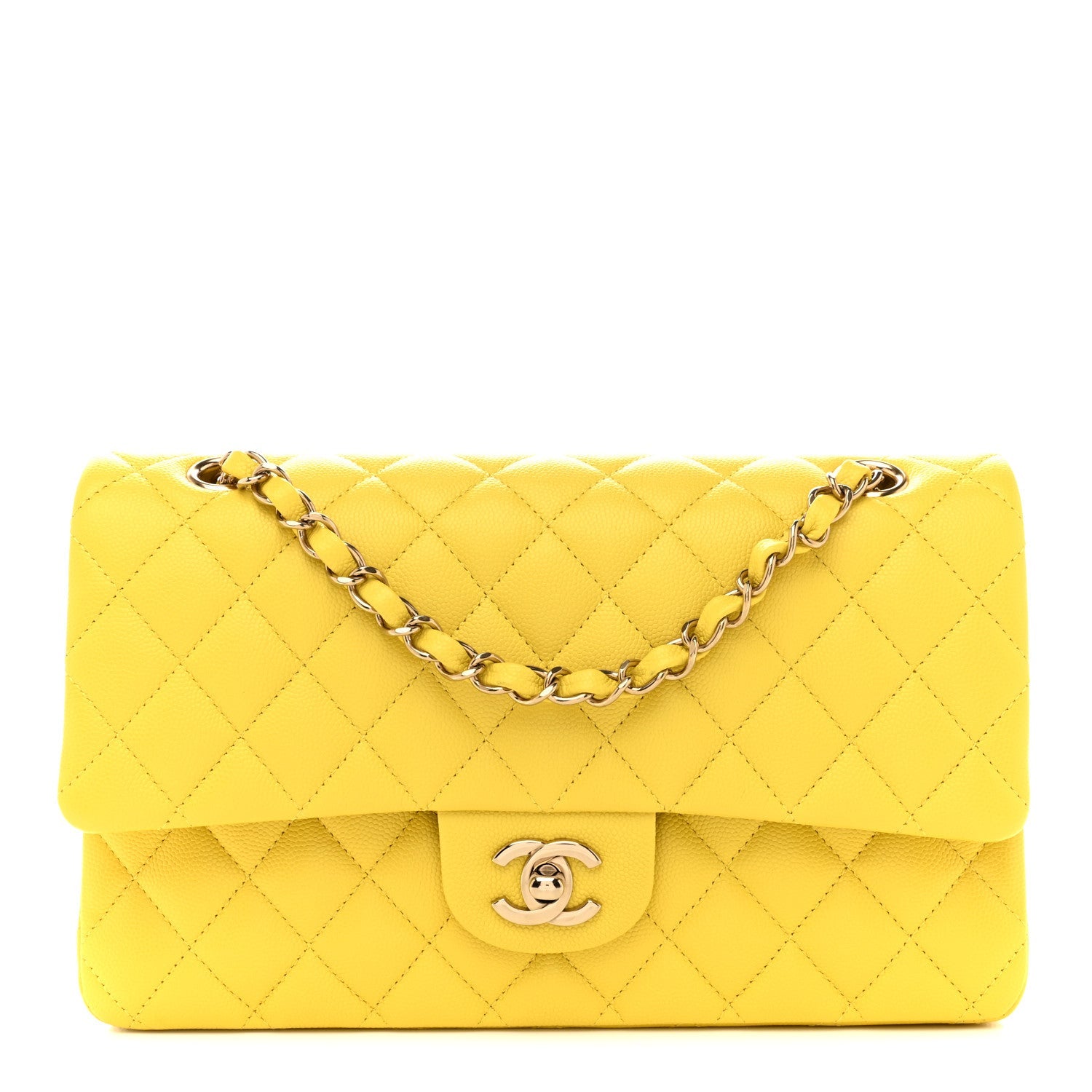 Chanel Caviar Quilted Medium Double Flap Yellow