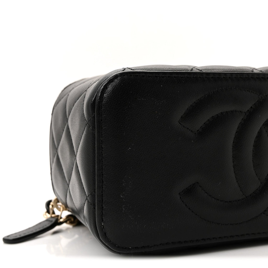 Chanel Lambskin Quilted Small Top Handle Vanity Case With Chain Black