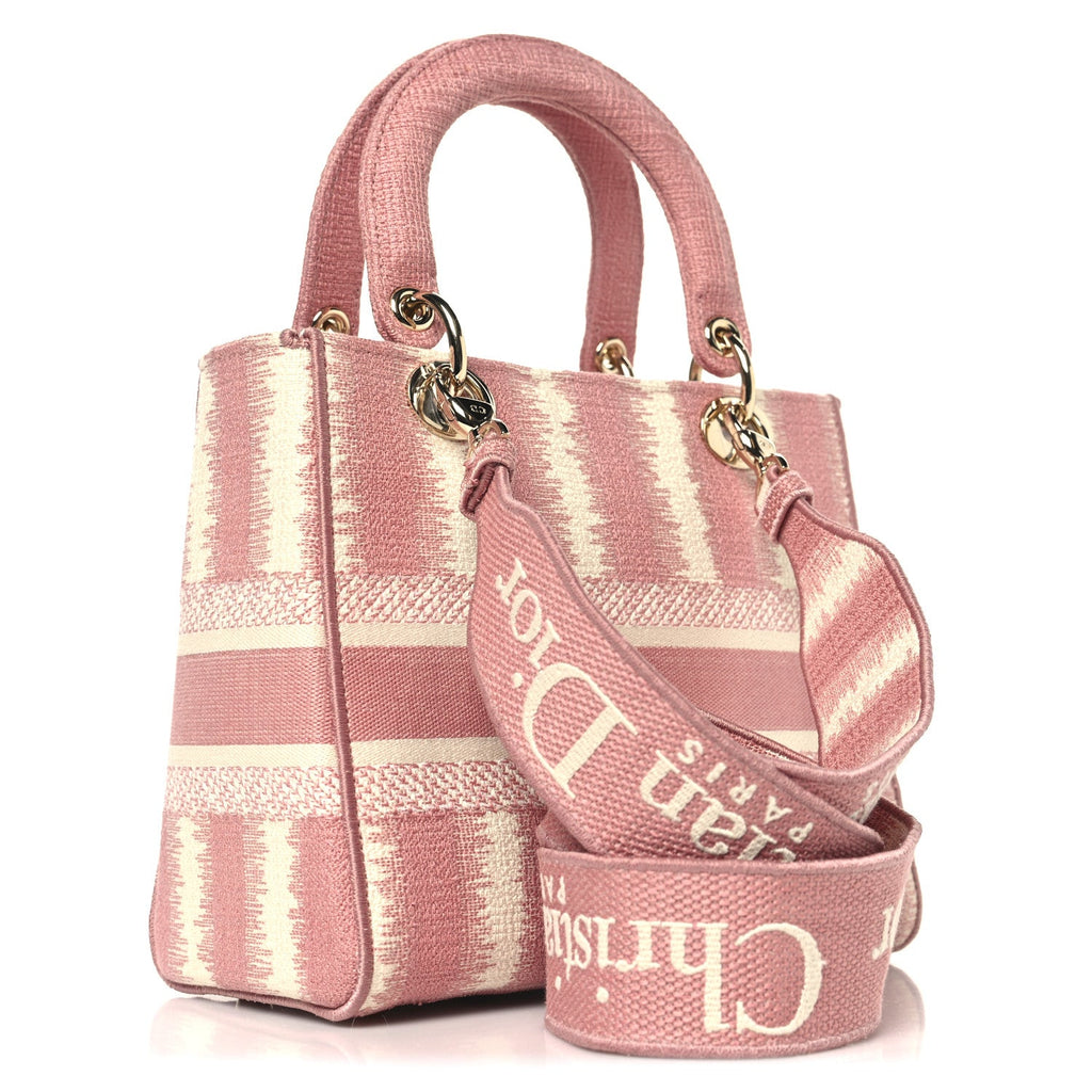 Christian Dior Canvas Medium D-Stripes Lady D-Lite Pink