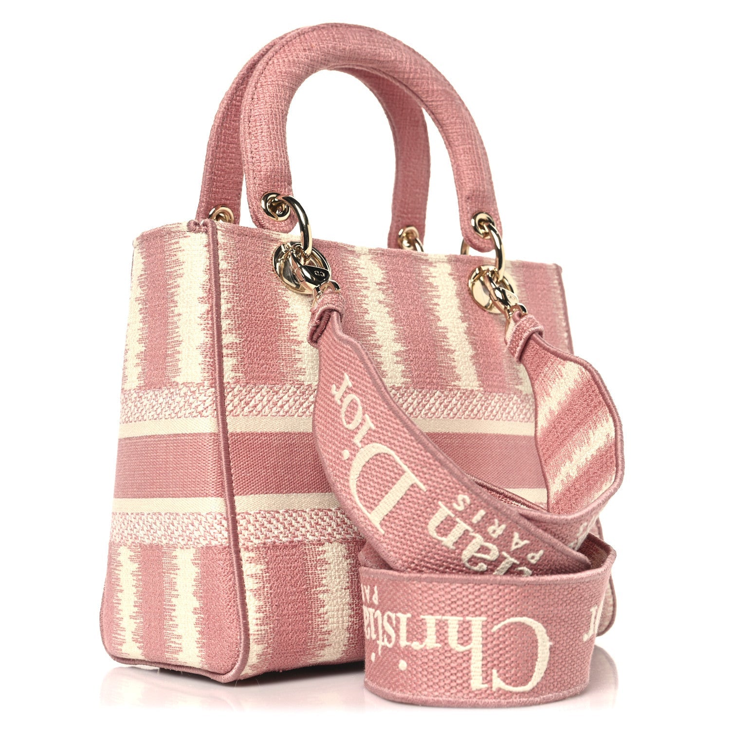 Christian Dior Canvas Medium D-Stripes Lady D-Lite Pink