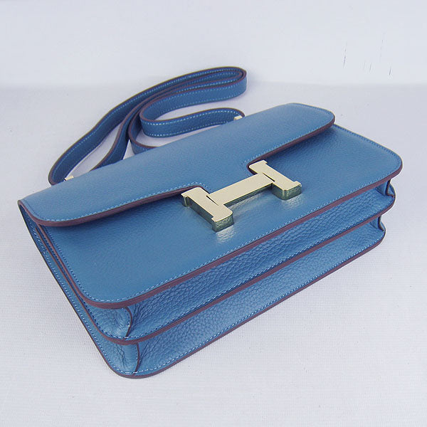 Hermes calf Leather Message Bag H020 blue golden