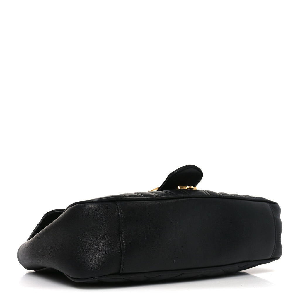 Gucci Calfskin Matelasse Small GG Marmont Shoulder Bag Black