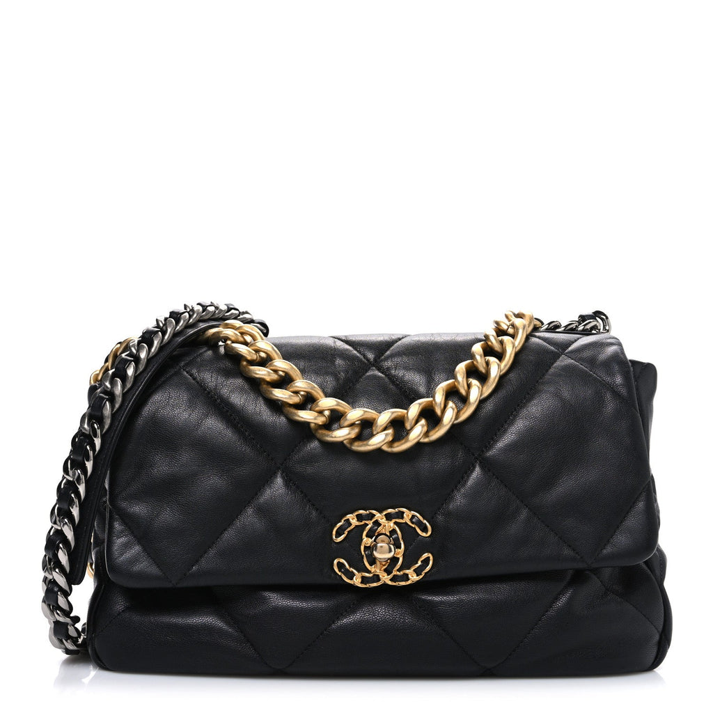 Chanel Goatskin Quilted Large Chanel 19 Flap Black