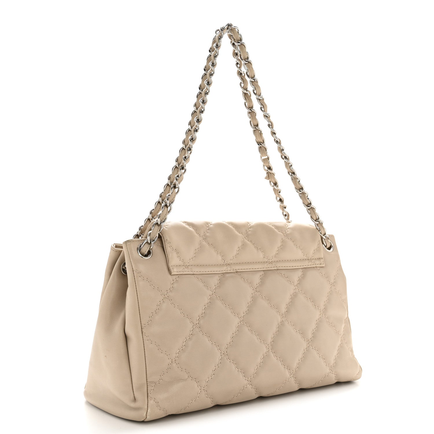 Chanel Calfskin Double Stitch Large Hamptons Flap Bag Beige