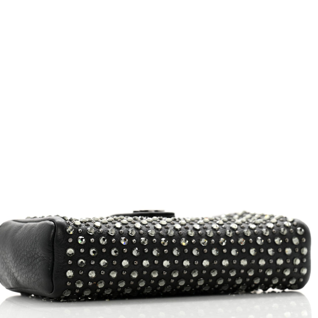 Chanel Calfskin Strass Studded Mini Phone Holder Clutch Black