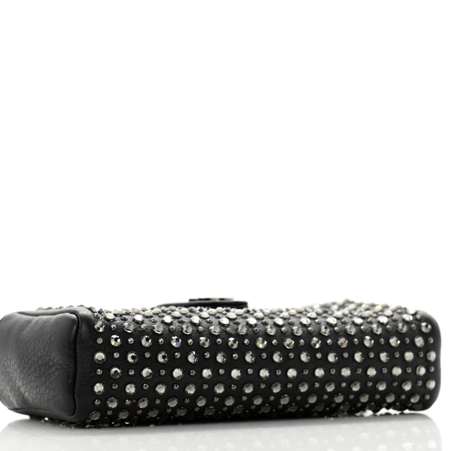 Chanel Calfskin Strass Studded Mini Phone Holder Clutch Black