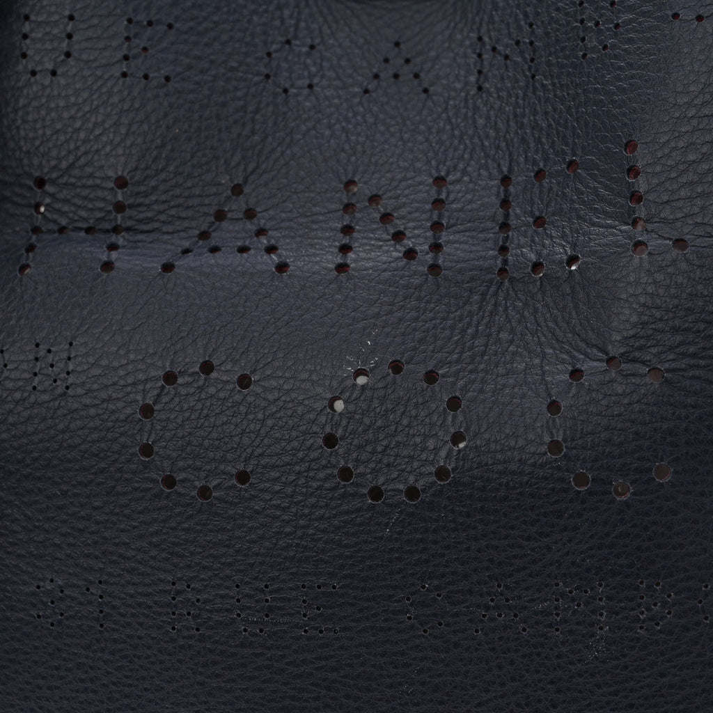 Chanel Calfskin Tweed Small Logo Eyelets Shopping Tote Navy Blue